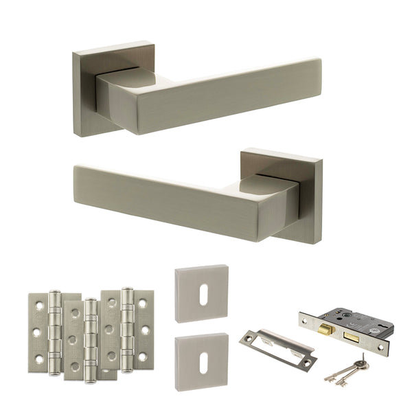 Senza Pari Panetti Door Handle Pack (3 Lever Lock Set - 2.5" CE Sashlock, 3" Fire Rated Hinges x3) by Atlantic Hardware