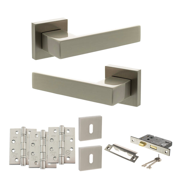 Senza Pari Panetti Door Handle Pack (3 Lever Lock Set - 3" CE Sashlock, 4" Fire Rated Hinges x3) by Atlantic Hardware