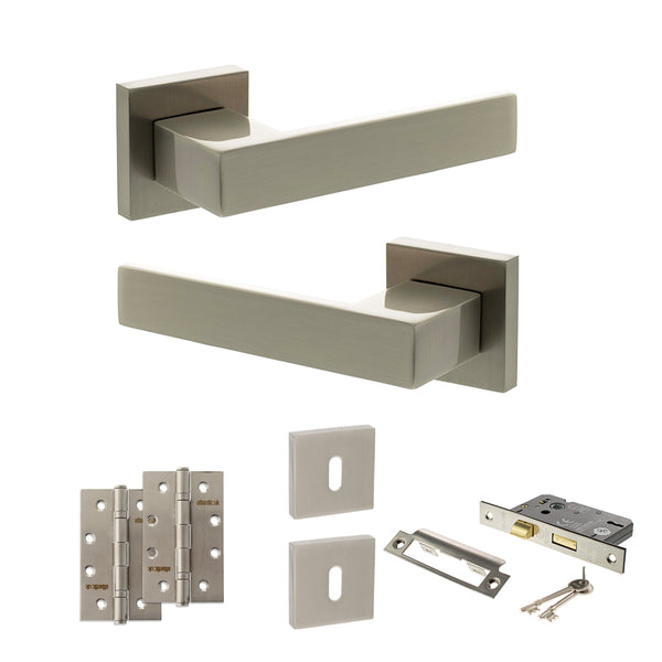 Senza Pari Panetti Door Handle Pack (3 Lever Lock Set - 2.5" CE Sashlock, 4" Slim Knuckle Hinges x2) by Atlantic Hardware