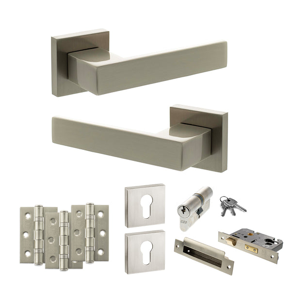 Senza Pari Panetti Door Handle Pack (Euro Lock Set - 3" CE Sashlock, 3" Fire Rated Hinges x3) by Atlantic Hardware