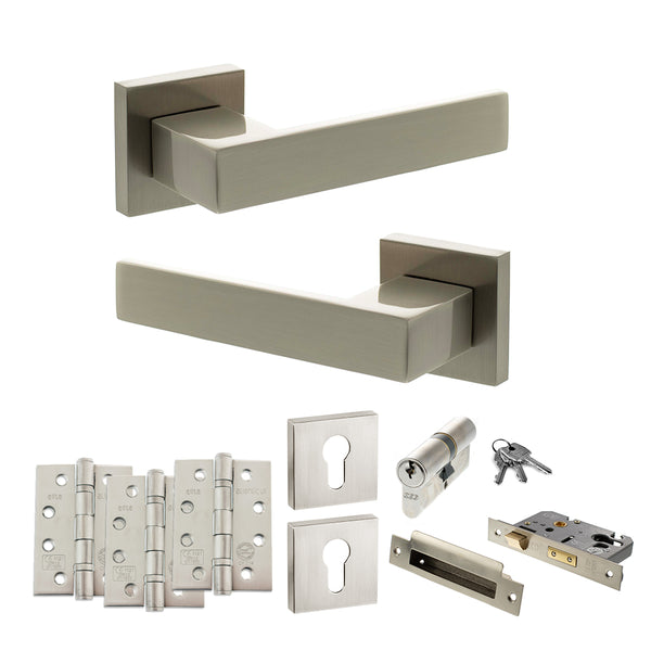 Senza Pari Panetti Door Handle Pack (Euro Lock Set - 2.5" CE Sashlock, 4" Fire Rated Hinges x3) by Atlantic Hardware