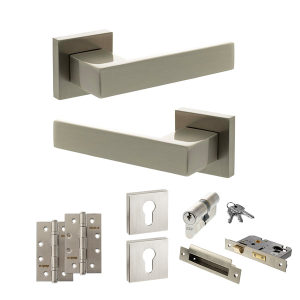 Senza Pari Panetti Door Handle Pack (Euro Lock Set - 2.5" CE Sashlock, 4" Slim Knuckle Hinges x2) by Atlantic Hardware