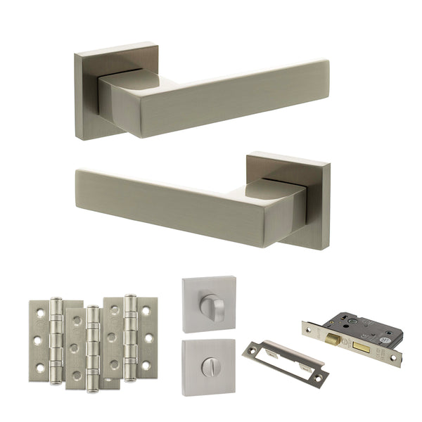 Senza Pari Panetti Door Handle Pack (Bathroom Set - 3" CE Bathroom Lock, 3" Fire Rated Hinges x3) by Atlantic Hardware