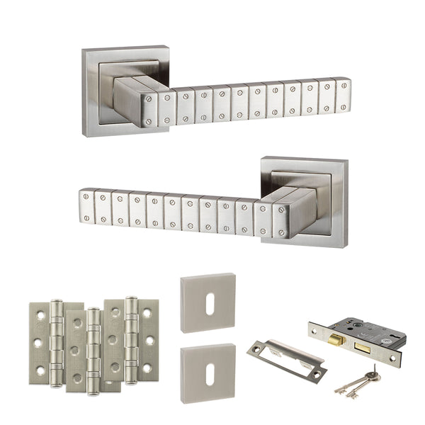 Senza Pari Bianca Door Handle Pack (3 Lever Lock Set - 2.5" CE Sashlock, 3" Fire Rated Hinges x3) by Atlantic Hardware
