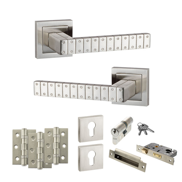 Senza Pari Bianca Door Handle Pack (Euro Lock Set - 3" CE Sashlock, 3" Fire Rated Hinges x3) by Atlantic Hardware