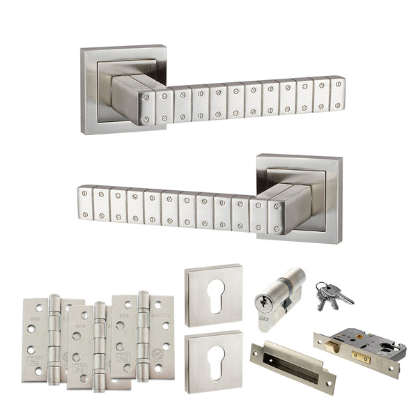 Senza Pari Bianca Door Handle Pack (Euro Lock Set - 2.5" CE Sashlock, 4" Fire Rated Hinges x3) by Atlantic Hardware