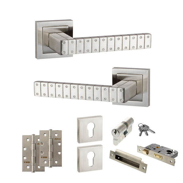 Senza Pari Bianca Door Handle Pack (Euro Lock Set - 3" CE Sashlock, 4" Slim Knuckle Hinges x2) by Atlantic Hardware
