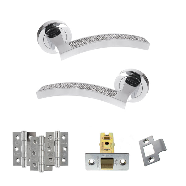Senza Pari Crystal Door Handle Pack (Latch Set - 2.5" CE Latch, 3" Fire Rated Hinges x3) by Atlantic Hardware