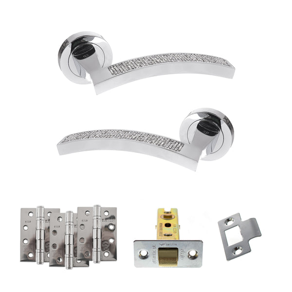 Senza Pari Crystal Door Handle Pack (Latch Set - 2.5" CE Latch, 4" Fire Rated Hinges x3) by Atlantic Hardware