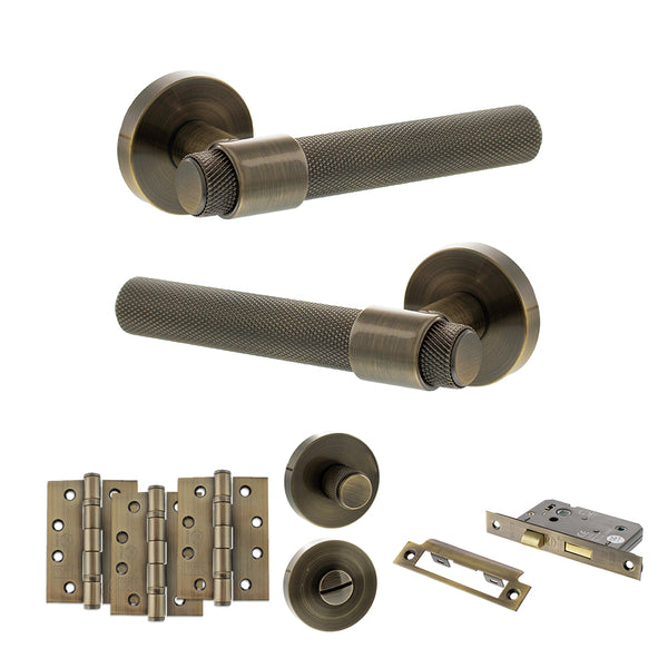 Senza Pari Andretta Door Handle Pack (Bathroom Set - 2.5" CE Bathroom Lock, 4" Fire Rated Hinges x3) by Atlantic Hardware