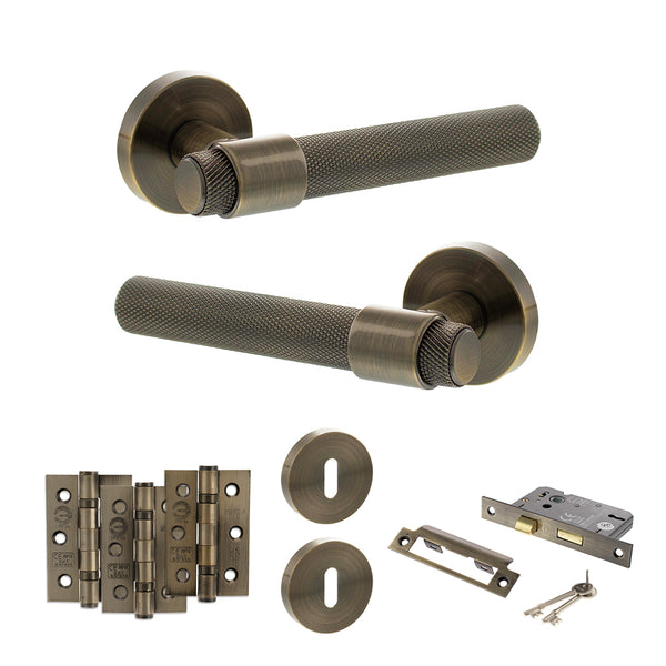 Senza Pari Andretta Door Handle Pack (3 Lever Lock Set - 2.5" CE Sashlock, 3" Fire Rated Hinges x3) by Atlantic Hardware