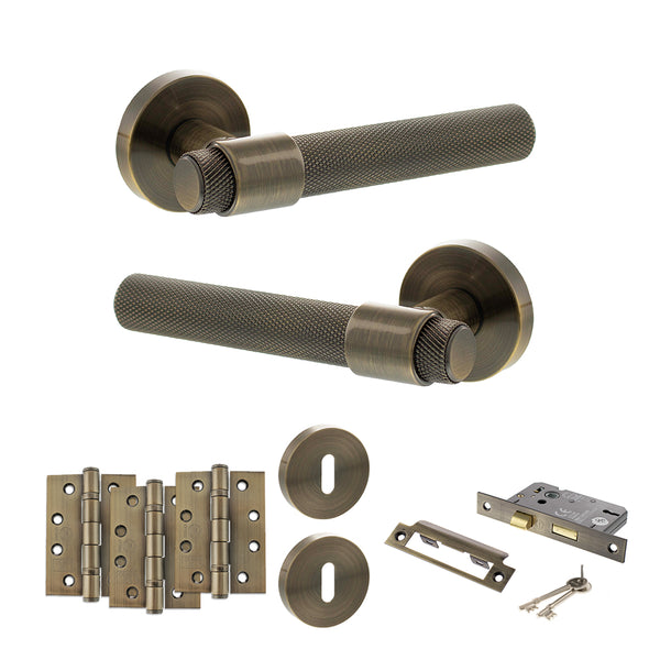 Senza Pari Andretta Door Handle Pack (3 Lever Lock Set - 2.5" CE Sashlock, 4" Fire Rated Hinges x3) by Atlantic Hardware