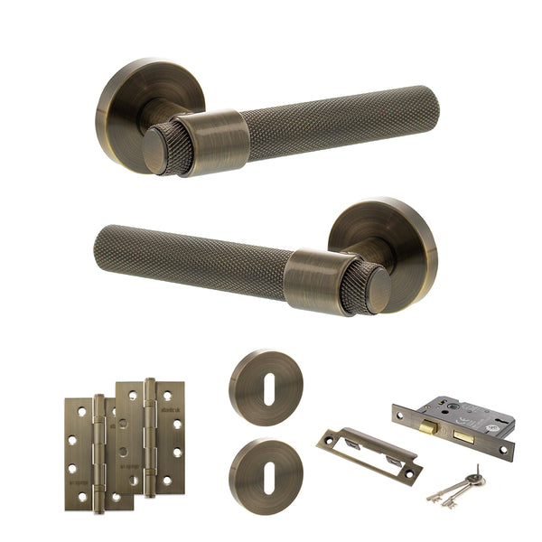 Senza Pari Andretta Door Handle Pack (3 Lever Lock Set - 3" CE Sashlock, 4" Slim Knuckle Hinges x2) by Atlantic Hardware