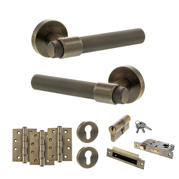 Senza Pari Andretta Door Handle Pack (Euro Lock Set - 2.5" CE Sashlock, 4" Fire Rated Hinges x3) by Atlantic Hardware