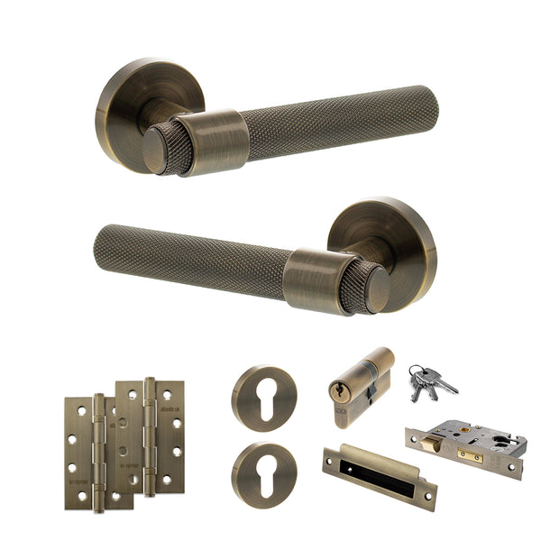 Senza Pari Andretta Door Handle Pack (Euro Lock Set - 3" CE Sashlock, 4" Slim Knuckle Hinges x2) by Atlantic Hardware