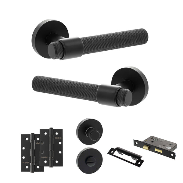 Senza Pari Andretta Door Handle Pack (Bathroom Set - 2.5" CE Bathroom Lock, 4" Slim Knuckle Hinges x2) by Atlantic Hardware