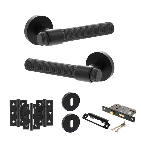 Senza Pari Andretta Door Handle Pack (3 Lever Lock Set - 2.5" CE Sashlock, 3" Fire Rated Hinges x3) by Atlantic Hardware