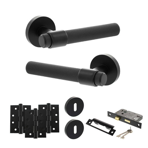 Senza Pari Andretta Door Handle Pack (3 Lever Lock Set - 3" CE Sashlock, 4" Fire Rated Hinges x3) by Atlantic Hardware