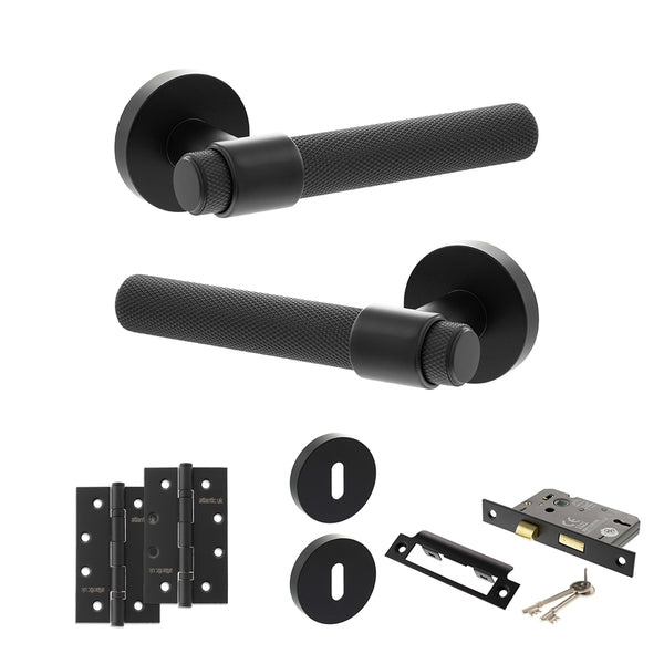 Senza Pari Andretta Door Handle Pack (3 Lever Lock Set - 2.5" CE Sashlock, 4" Slim Knuckle Hinges x2) by Atlantic Hardware