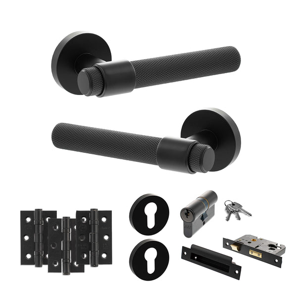 Senza Pari Andretta Door Handle Pack (Euro Lock Set - 3" CE Sashlock, 3" Fire Rated Hinges x3) by Atlantic Hardware