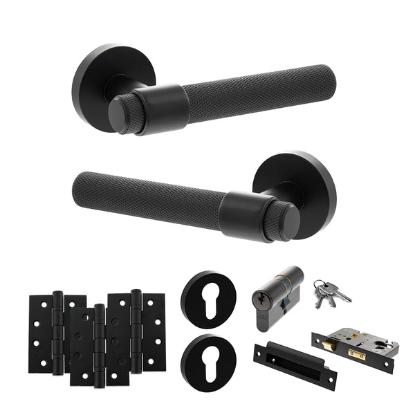 Senza Pari Andretta Door Handle Pack (Euro Lock Set - 3" CE Sashlock, 4" Fire Rated Hinges x3) by Atlantic Hardware