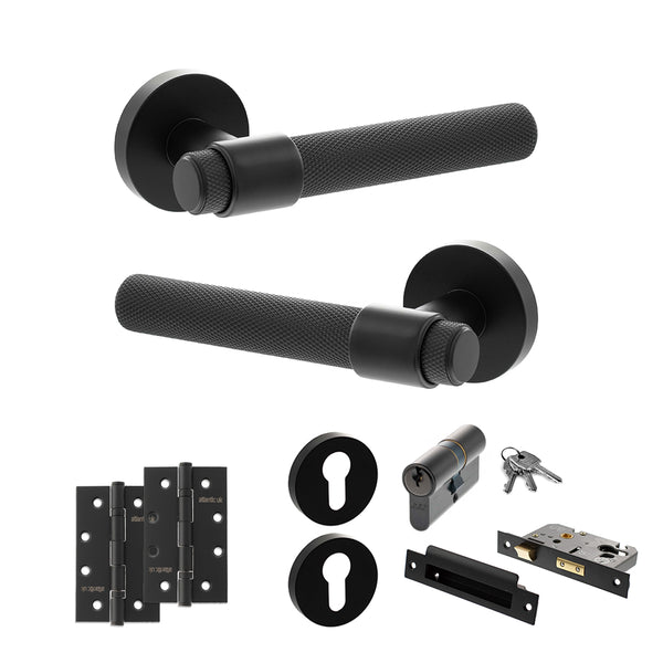 Senza Pari Andretta Door Handle Pack (Euro Lock Set - 3" CE Sashlock, 4" Slim Knuckle Hinges x2) by Atlantic Hardware