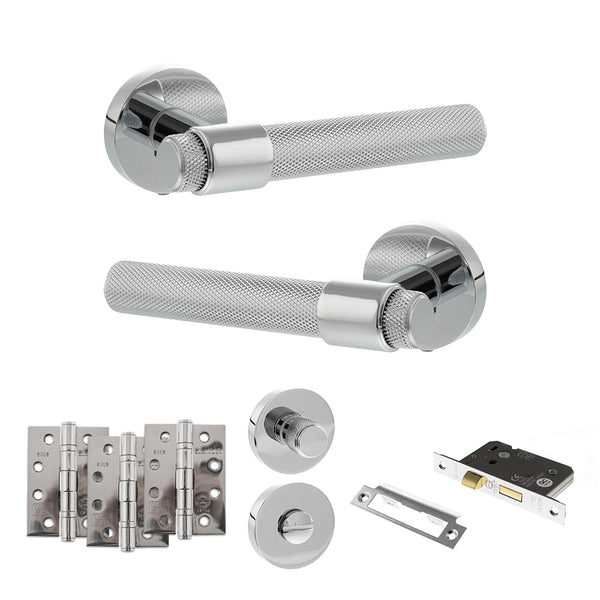 Senza Pari Andretta Door Handle Pack (Bathroom Set - 3" CE Bathroom Lock, 4" Fire Rated Hinges x3) by Atlantic Hardware