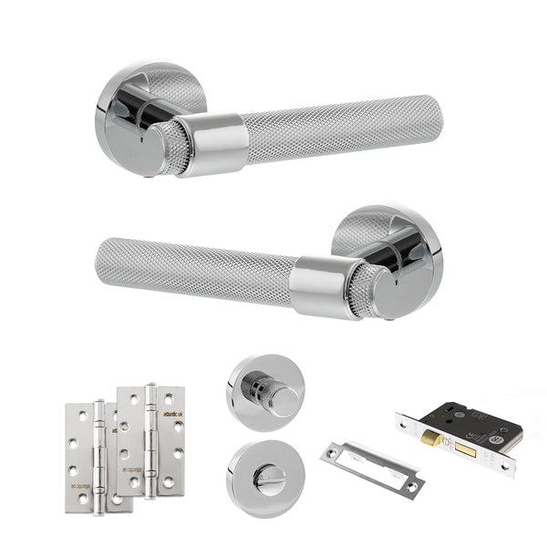 Senza Pari Andretta Door Handle Pack (Bathroom Set - 2.5" CE Bathroom Lock, 4" Slim Knuckle Hinges x2) by Atlantic Hardware