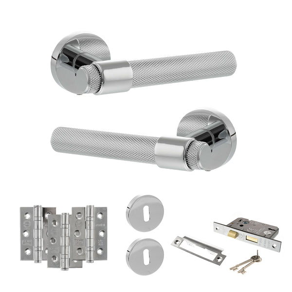 Senza Pari Andretta Door Handle Pack (3 Lever Lock Set - 3" CE Sashlock, 3" Fire Rated Hinges x3) by Atlantic Hardware