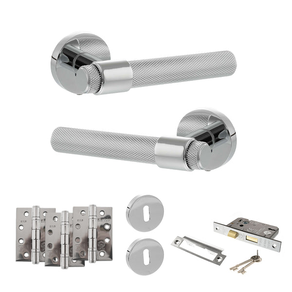 Senza Pari Andretta Door Handle Pack (3 Lever Lock Set - 2.5" CE Sashlock, 4" Fire Rated Hinges x3) by Atlantic Hardware