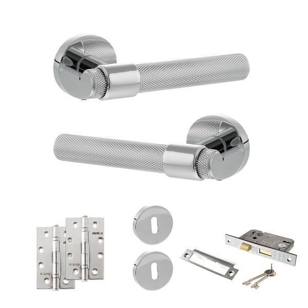 Senza Pari Andretta Door Handle Pack (3 Lever Lock Set - 2.5" CE Sashlock, 4" Slim Knuckle Hinges x2) by Atlantic Hardware
