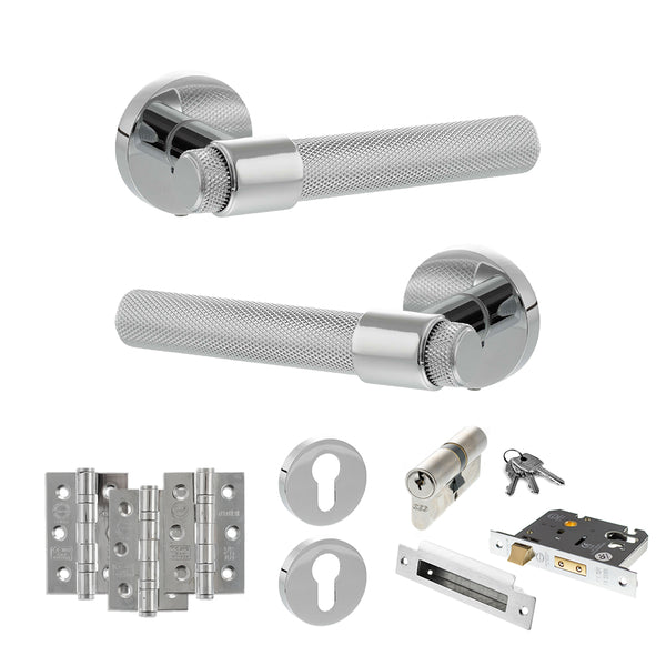Senza Pari Andretta Door Handle Pack (Euro Lock Set - 3" CE Sashlock, 3" Fire Rated Hinges x3) by Atlantic Hardware
