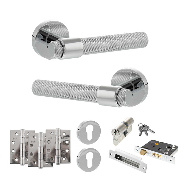 Senza Pari Andretta Door Handle Pack (Euro Lock Set - 3" CE Sashlock, 4" Fire Rated Hinges x3) by Atlantic Hardware