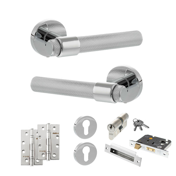 Senza Pari Andretta Door Handle Pack (Euro Lock Set - 2.5" CE Sashlock, 4" Slim Knuckle Hinges x2) by Atlantic Hardware
