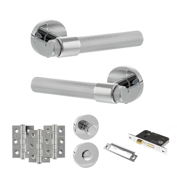 Senza Pari Andretta Door Handle Pack (Bathroom Set - 2.5" CE Bathroom Lock, 3" Fire Rated Hinges x3) by Atlantic Hardware