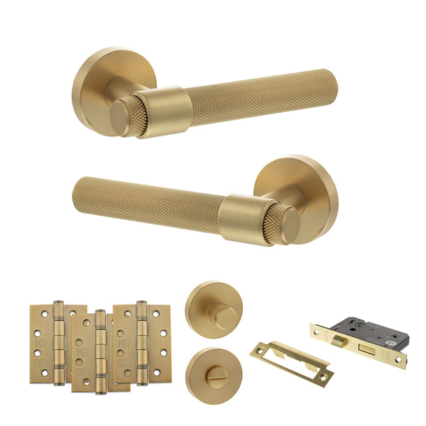 Senza Pari Andretta Door Handle Pack (Bathroom Set - 2.5" CE Bathroom Lock, 4" Fire Rated Hinges x3) by Atlantic Hardware