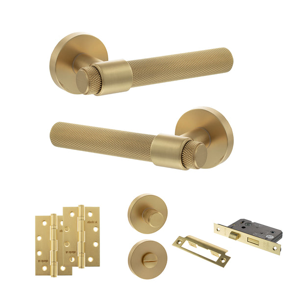 Senza Pari Andretta Door Handle Pack (Bathroom Set - 2.5" CE Bathroom Lock, 4" Slim Knuckle Hinges x2) by Atlantic Hardware