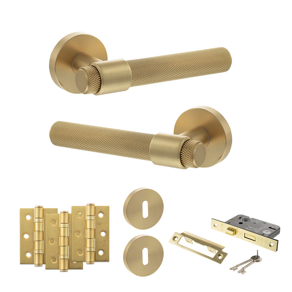 Senza Pari Andretta Door Handle Pack (3 Lever Lock Set - 3" CE Sashlock, 3" Fire Rated Hinges x3) by Atlantic Hardware
