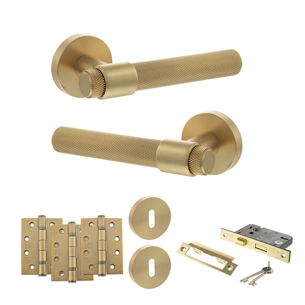 Senza Pari Andretta Door Handle Pack (3 Lever Lock Set - 3" CE Sashlock, 4" Fire Rated Hinges x3) by Atlantic Hardware