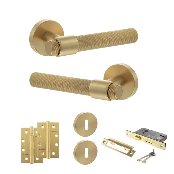 Senza Pari Andretta Door Handle Pack (3 Lever Lock Set - 2.5" CE Sashlock, 4" Slim Knuckle Hinges x2) by Atlantic Hardware