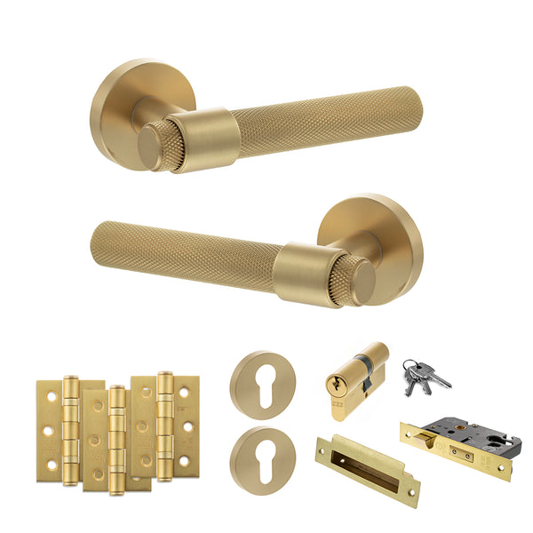 Senza Pari Andretta Door Handle Pack (Euro Lock Set - 3" CE Sashlock, 3" Fire Rated Hinges x3) by Atlantic Hardware