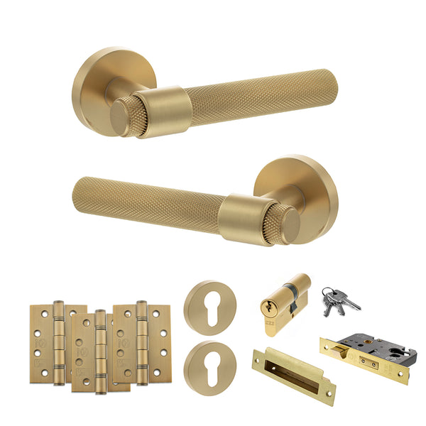 Senza Pari Andretta Door Handle Pack (Euro Lock Set - 3" CE Sashlock, 4" Fire Rated Hinges x3) by Atlantic Hardware