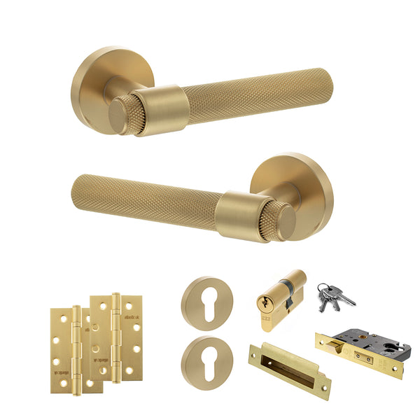 Senza Pari Andretta Door Handle Pack (Euro Lock Set - 3" CE Sashlock, 4" Slim Knuckle Hinges x2) by Atlantic Hardware