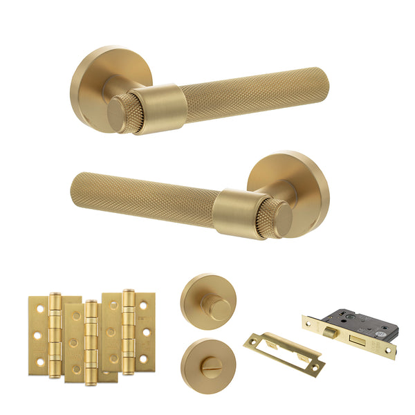 Senza Pari Andretta Door Handle Pack (Bathroom Set - 2.5" CE Bathroom Lock, 3" Fire Rated Hinges x3) by Atlantic Hardware