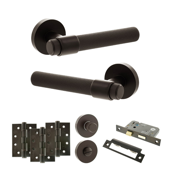 Senza Pari Andretta Door Handle Pack (Bathroom Set - 3" CE Bathroom Lock, 4" Fire Rated Hinges x3) by Atlantic Hardware