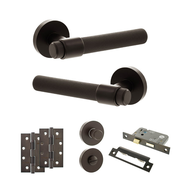 Senza Pari Andretta Door Handle Pack (Bathroom Set - 2.5" CE Bathroom Lock, 4" Slim Knuckle Hinges x2) by Atlantic Hardware