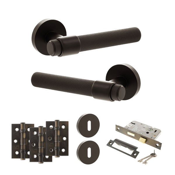 Senza Pari Andretta Door Handle Pack (3 Lever Lock Set - 3" CE Sashlock, 3" Fire Rated Hinges x3) by Atlantic Hardware