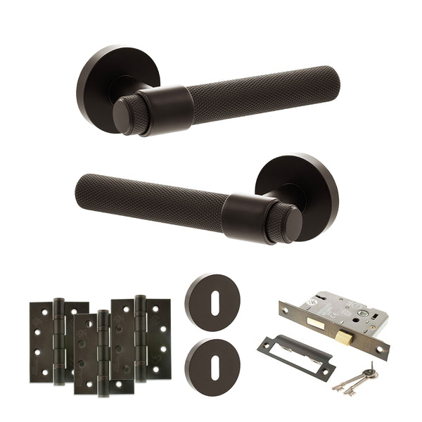 Senza Pari Andretta Door Handle Pack (3 Lever Lock Set - 2.5" CE Sashlock, 4" Fire Rated Hinges x3) by Atlantic Hardware
