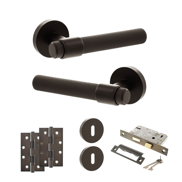 Senza Pari Andretta Door Handle Pack (3 Lever Lock Set - 2.5" CE Sashlock, 4" Slim Knuckle Hinges x2) by Atlantic Hardware