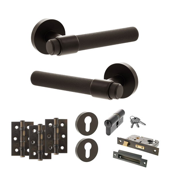Senza Pari Andretta Door Handle Pack (Euro Lock Set - 3" CE Sashlock, 3" Fire Rated Hinges x3) by Atlantic Hardware
